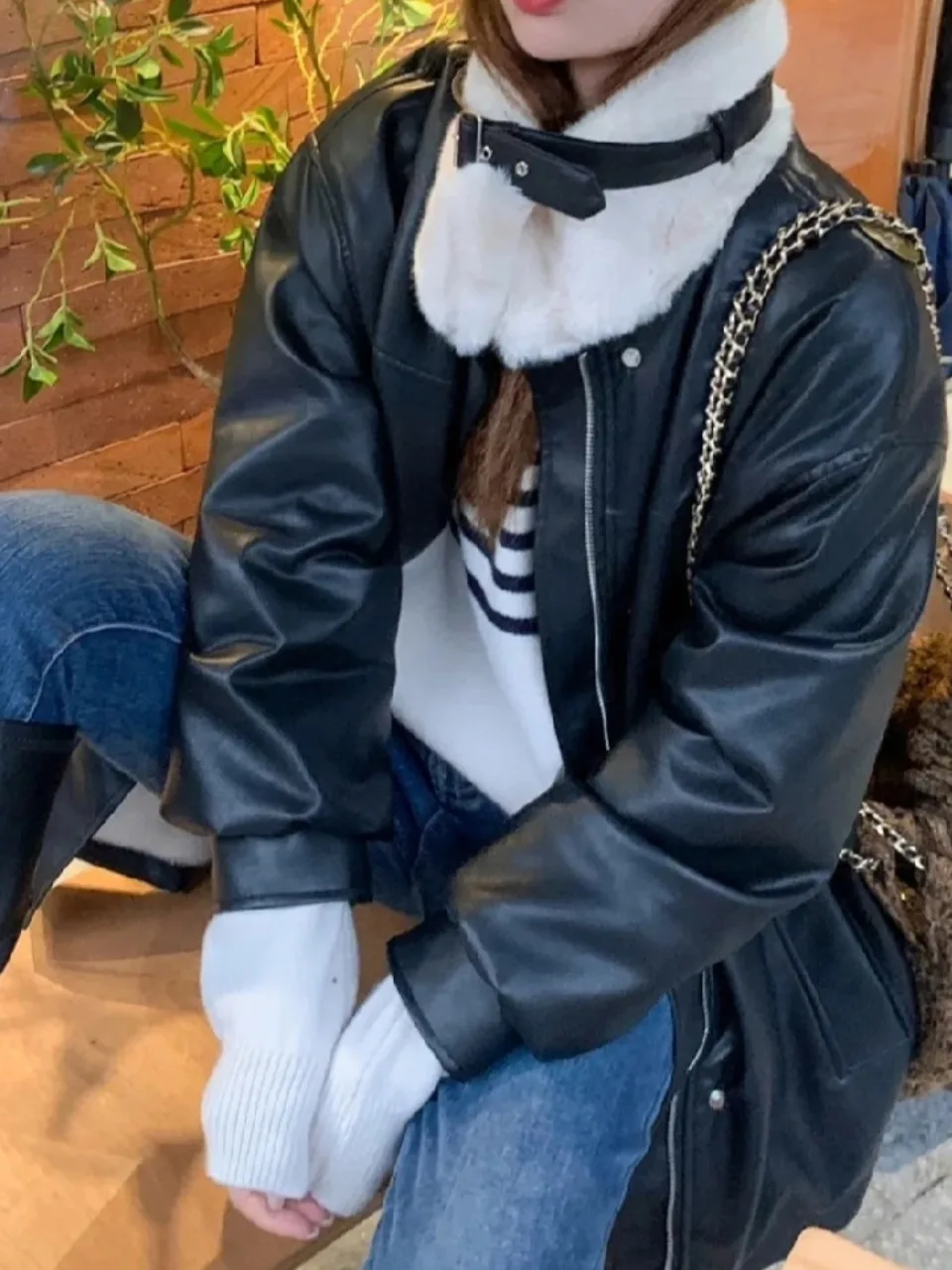 

Новая зимняя кожаная куртка средней длины с завязками на талии, женская верхняя одежда в стиле ретро в Гонконге