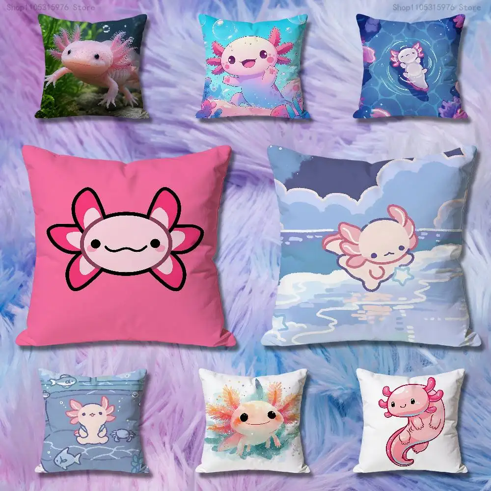 Cute pink A-Axolotl Cartoon Anime Celebrity Merchandise All-Match Printed Pillow Case Sofa Car Office Room Decoration Protector