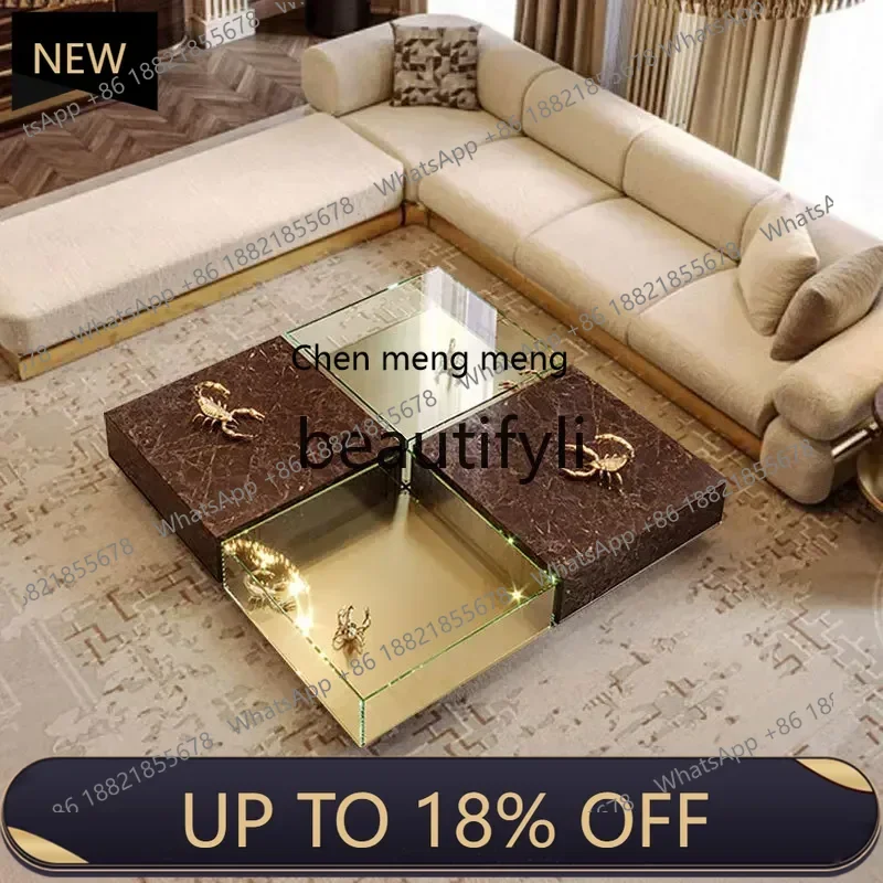 

P178 Creative marble coffee table combination light luxury villa home tempered glass coffee table square