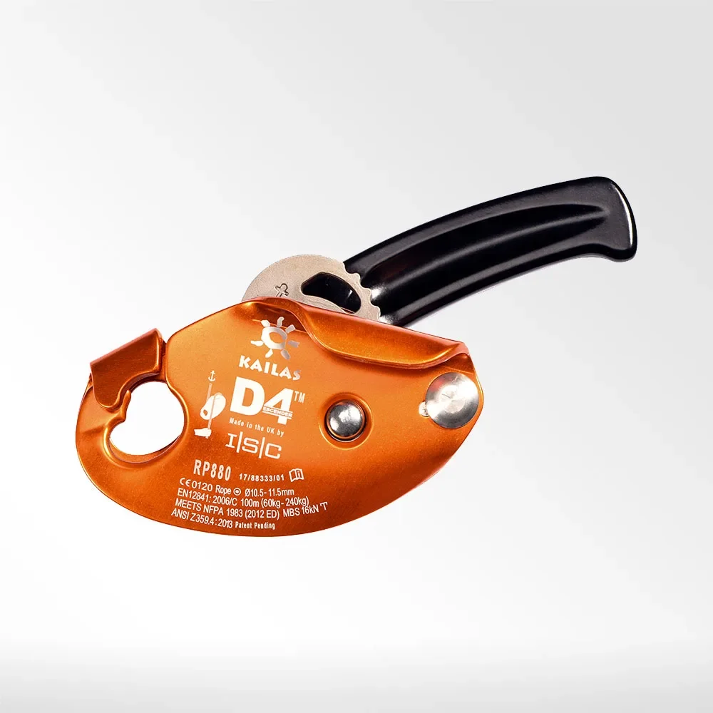 Alat Belay Pendakian Baru untuk Panjat Tebing, Penyelamatan di Puncak, Peralatan Turun Tebing KAILAS D4 Double-Stop Auto-Lock Descender