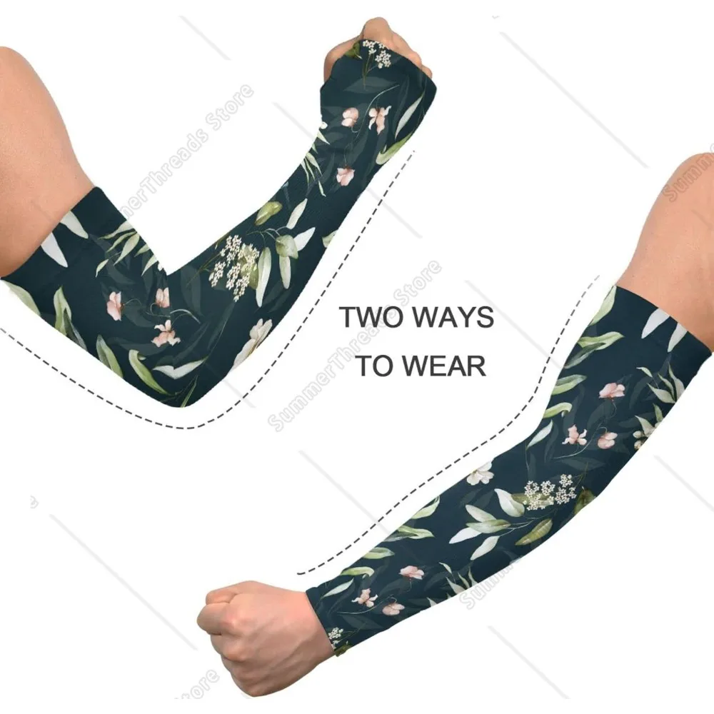 Ärmel mit Blumen und grünen Blättern, Armschutz für Damen und Herren, Frühlingsblumen, kühlende Sonnenschutz-Armmanschette, 2er-Pack