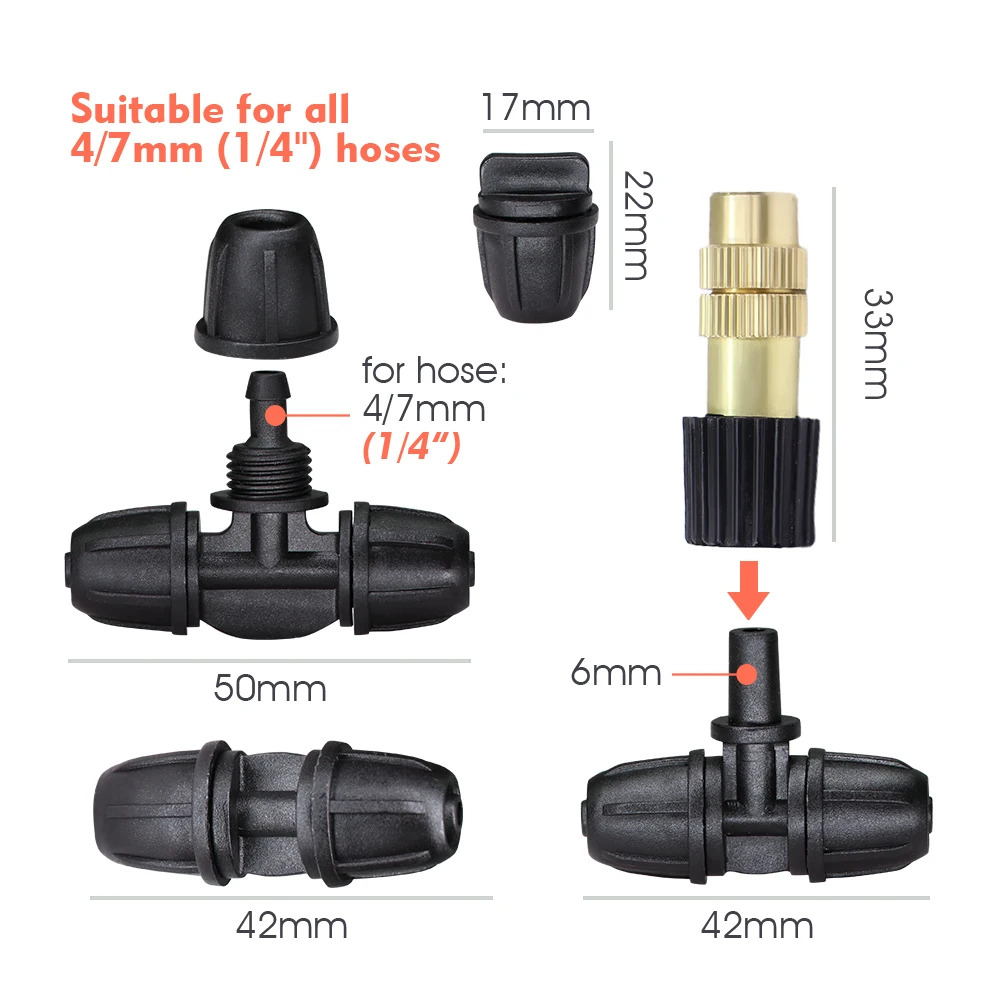 30-5M Garden 4/7mm Hose Brass Nozzle Misting Cooling System 45/60/80/100W Self-Priming Pump Spray Watering Kit for Greenhouse