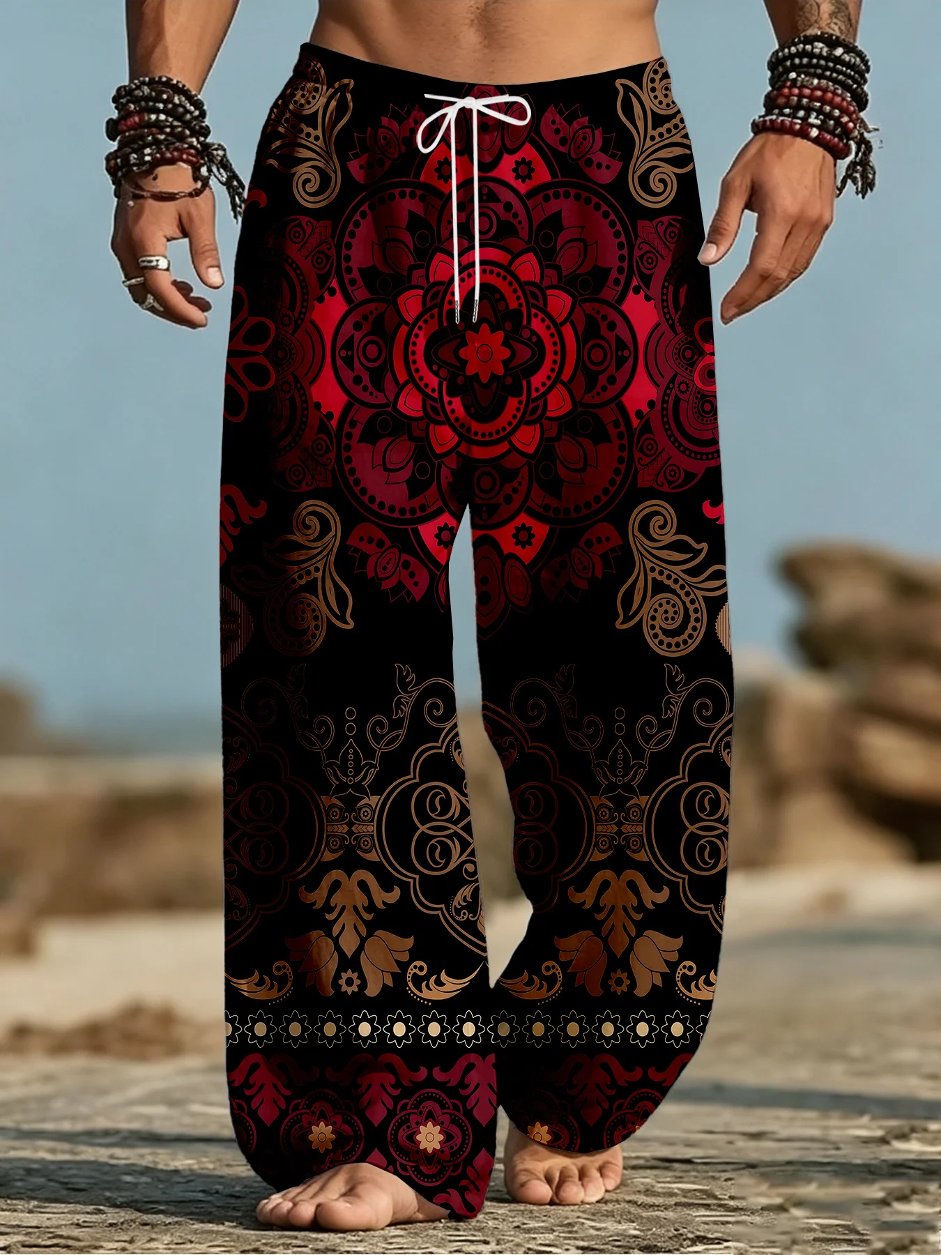 Neuheiten: Unisex-Jogginghose mit antikem Tribal-Höhlenmuster, gerade geschnittene Freizeithose für Strand, Hippie-Festival und Alltag. – Detail 11