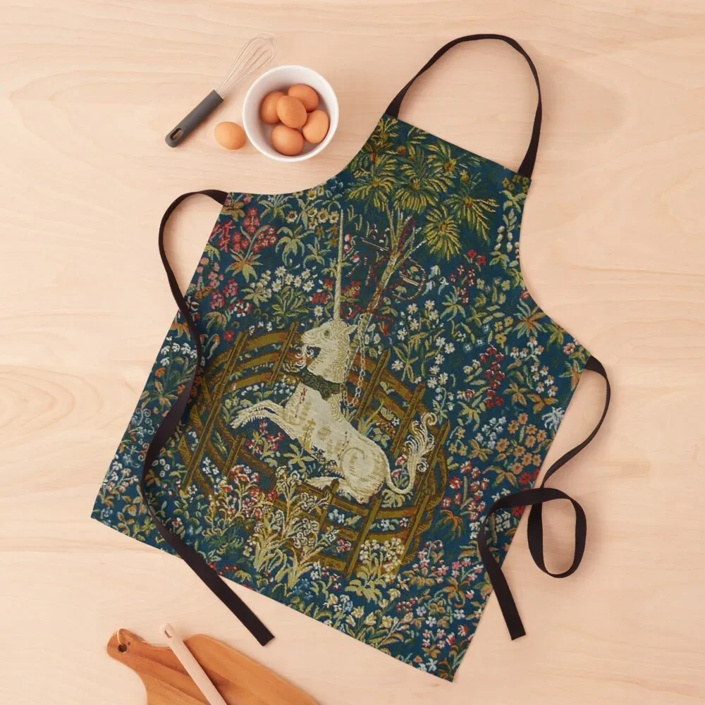 The Unicorn in Captivity Medieval Floral Tapestry Apron Home and kitchen products cook wear For Hairdresser Hairdresser Apron