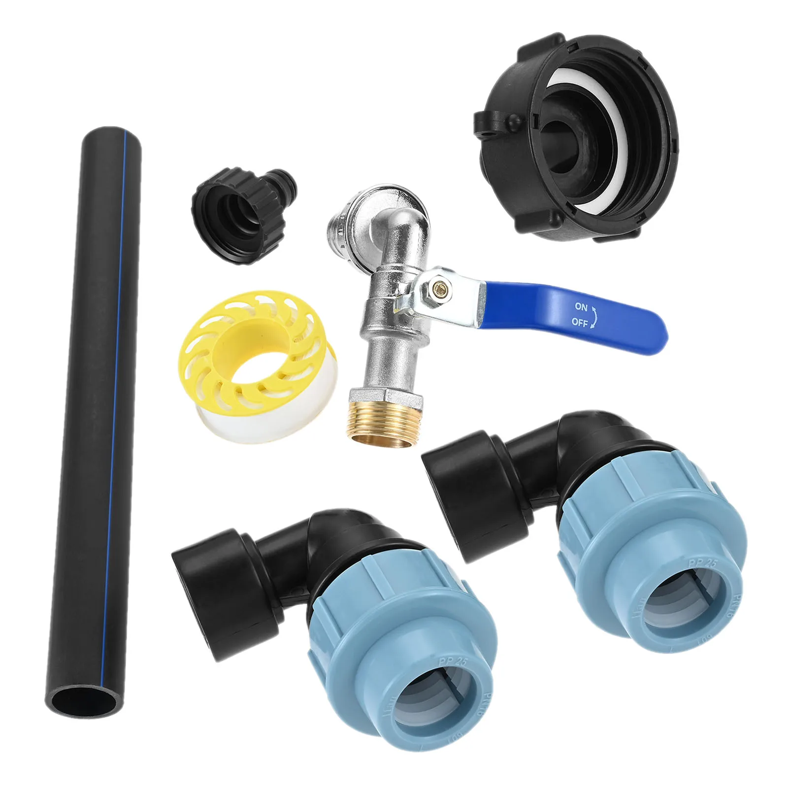 1Set Of Gooseneck IBC Sanitary Adapters with Brass Tap 3/4 Inch Outlet Tap for 1000L  Rain Barrels Agricultural Rainwater Tanks