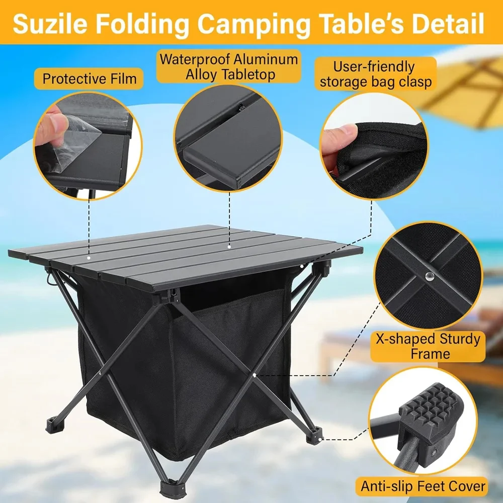 Portable Folding Camping Table, Outdoor Foldable Camping Desk, Beach Folding Picnic Table, Foldable Garden Table with Organizer