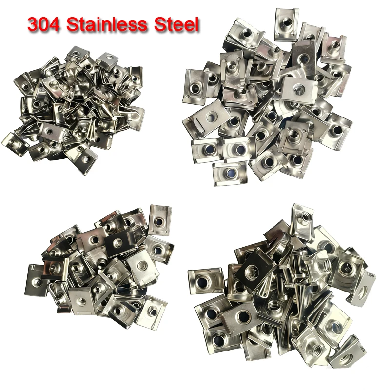 

40pcs M6 M5 M4 M8 8mm 5mm 6mm 4mm Reed Nuts Stainless Steel U Type Clips Plate Leaf Spring Nut for Car Motorcycle Scooter ATV