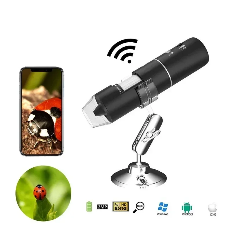 WiFi Electron Kid Microscope Prostoremer 1000X 2megapixel 1000x ingrandimento Video 8 LED Light Mini telecamera portatile endoscopio