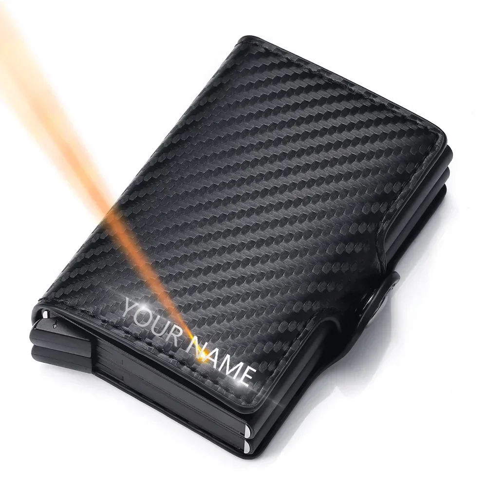 Men's Carbon Fiber Double-layer Wallet - Free Name Engraving - RFID Blocking Mini Card Holder (12-14 Slots) - Small Money Purse