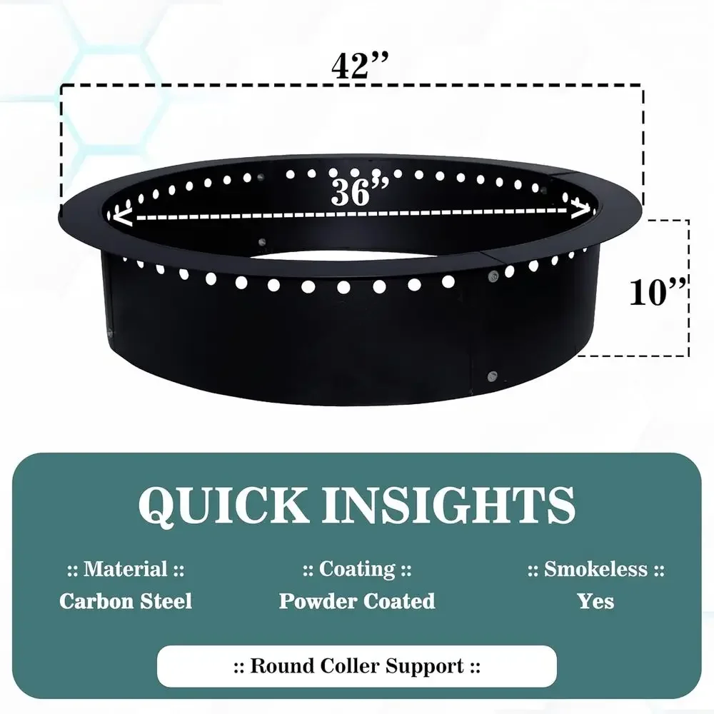 42 Round Adjustable Steel Fire Pit Insert with Air Vents and Cooler Support - DIY Outdoor Patio Garden Bonfire Accessory