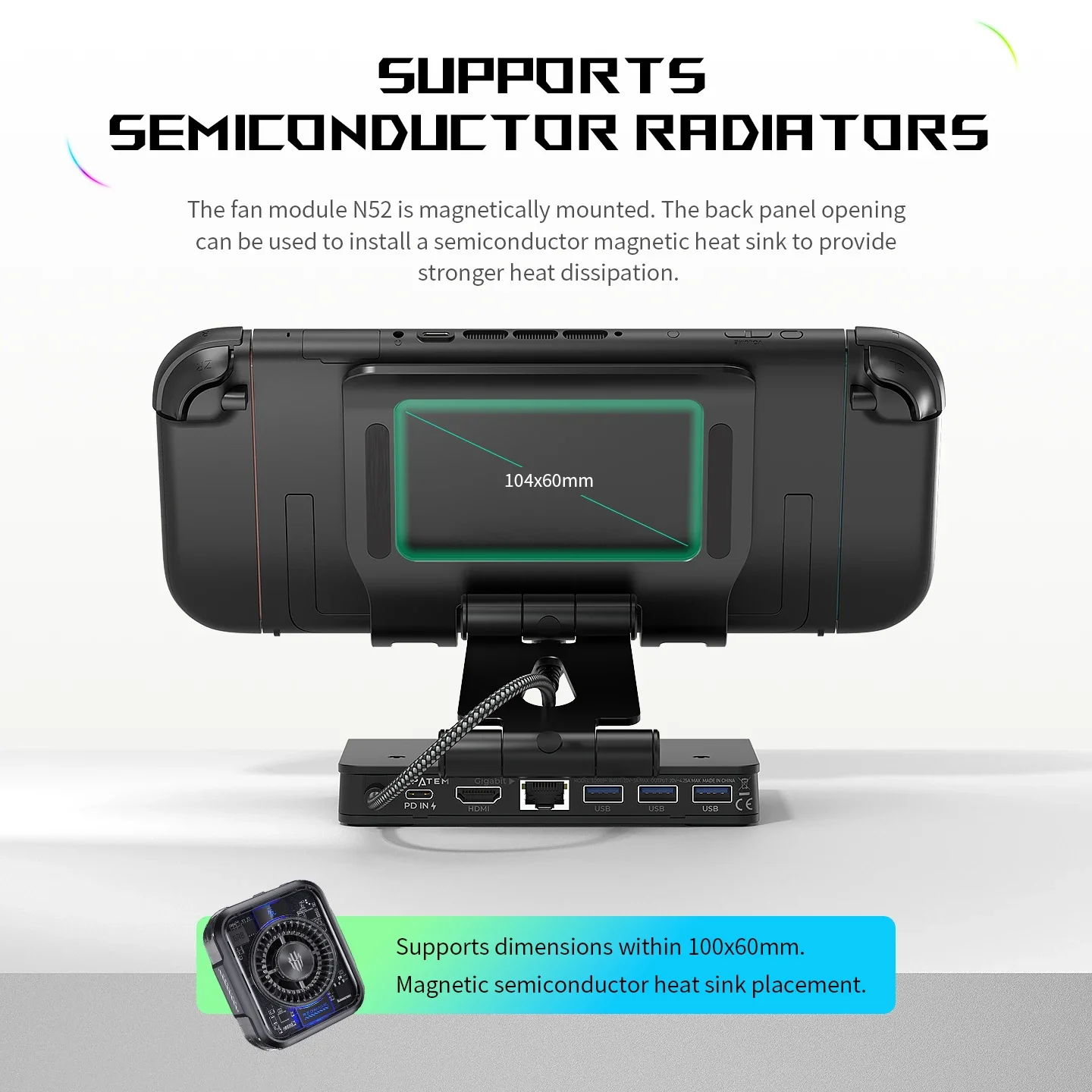 Docking Station 4K@144Hz for ROG Xbox Ally X (2025)/ROG Ally X, 6-in-1 Dock with HDMI 4K@144Hz, 3 Speed Dual Fan Cooling, PD100W