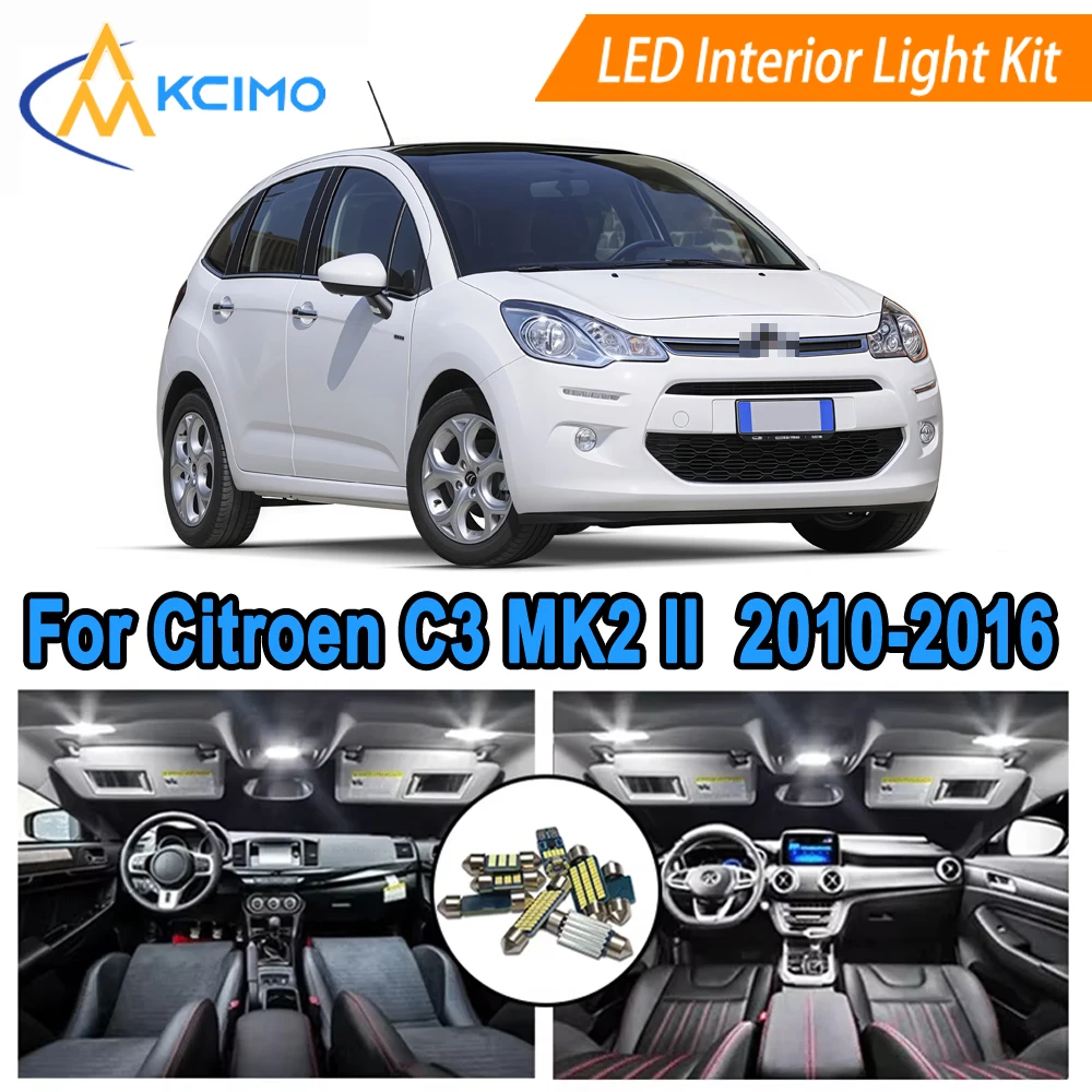 

Interior LED Lights Set For Citroen C3 MK2 II (2010-2016) White/Blue Car Atmosphere Lamp Kit Waterproof Footwell Lighting
