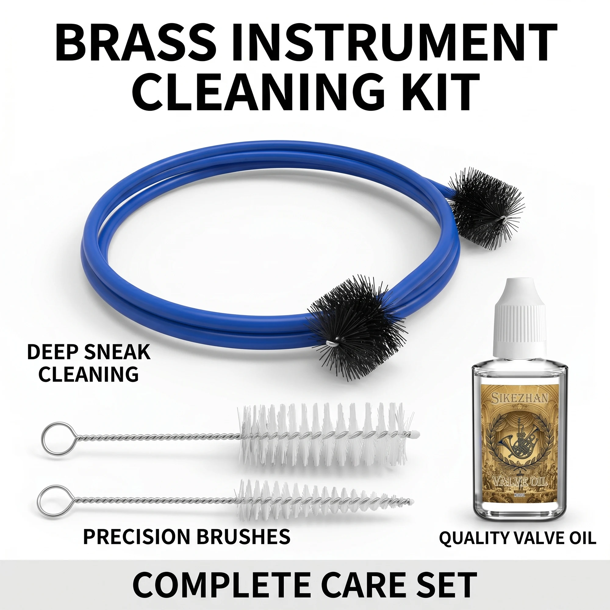 Deep Clean Brass Instrument Maintenance Set Flexible Snake Brush Valve Oil Mouthpiece Brushes Daily Care For Trumpet Players