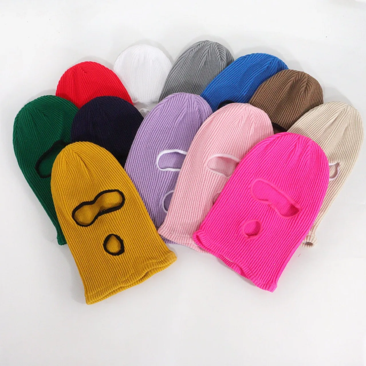 Winter Men Women Windproof Fleece Face Mask Warm Hood Sports Scarf Skiing Hat Three Hole Wool Cap