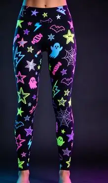 Women Mid‑Rise Fleece Lined Leggings Halloween Pumpkin Ghost Print Warm Elastic Fitness Pants