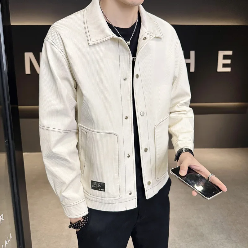 

Spring Autumn Knitted Jaet Men's Faionable Collared Versatile Stitched Outerwear Cotton Blend Loose Fit Long Sve