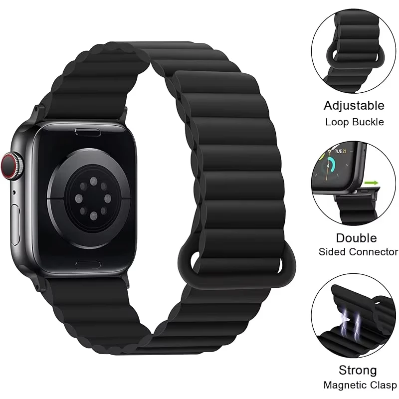 Magnetic Loop For Apple Watch Bands 44mm 40mm 49mm 45mm 41mm  Silicone Bracelet iWatch Series11 10 9 8 7 6 4 5 Se ultra 3 strap