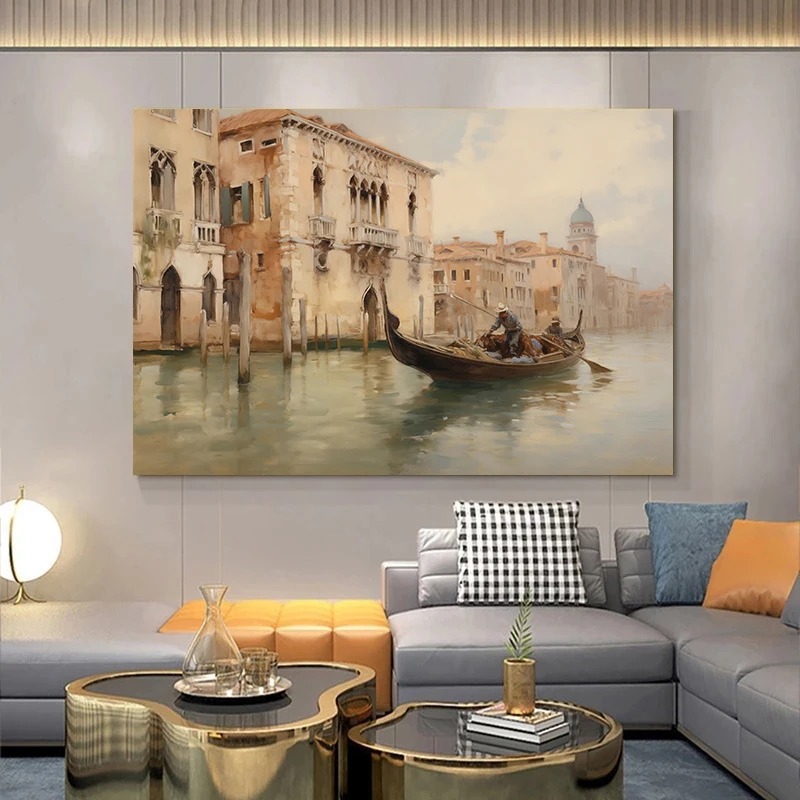 1pc frameless Canvas Painting 1pc frameless Canvas Painting  1pc framless Canvas Painting Classic Sunlight Beach Wildflower Boat