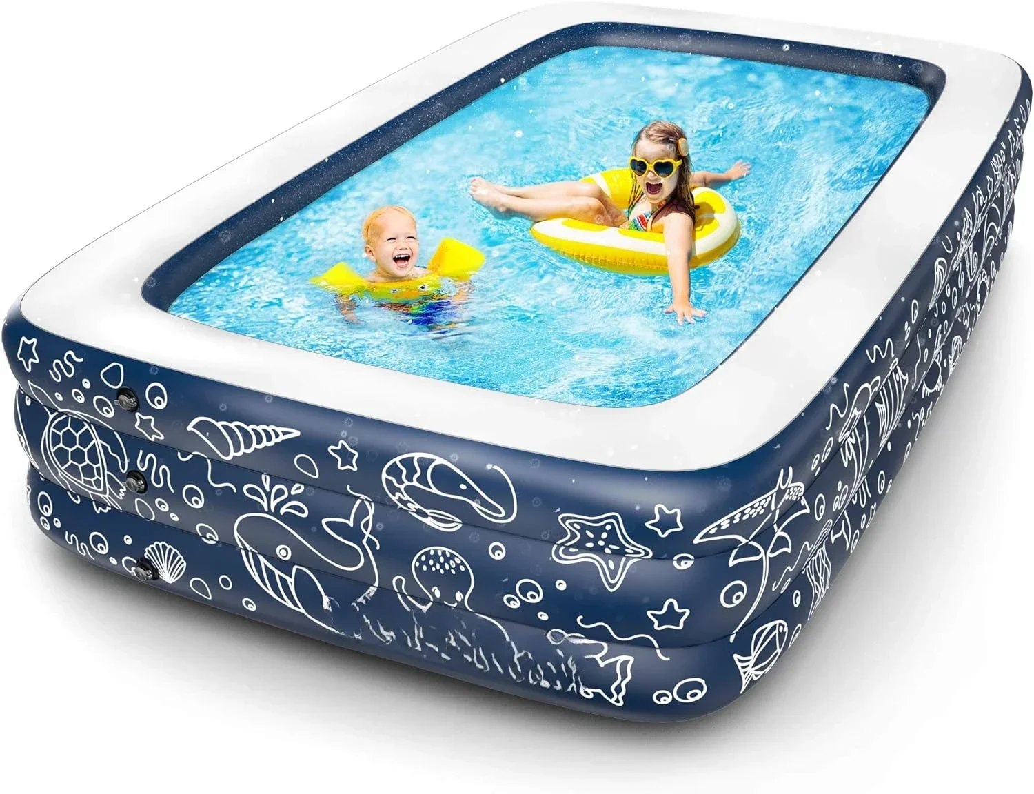 

Inflatable Pool, XL Above Ground Swimming Pool for Kiddie/Kids/Adults/Family, Dark Blue (Large 10'x6' Ft / 22" Inches Deep)