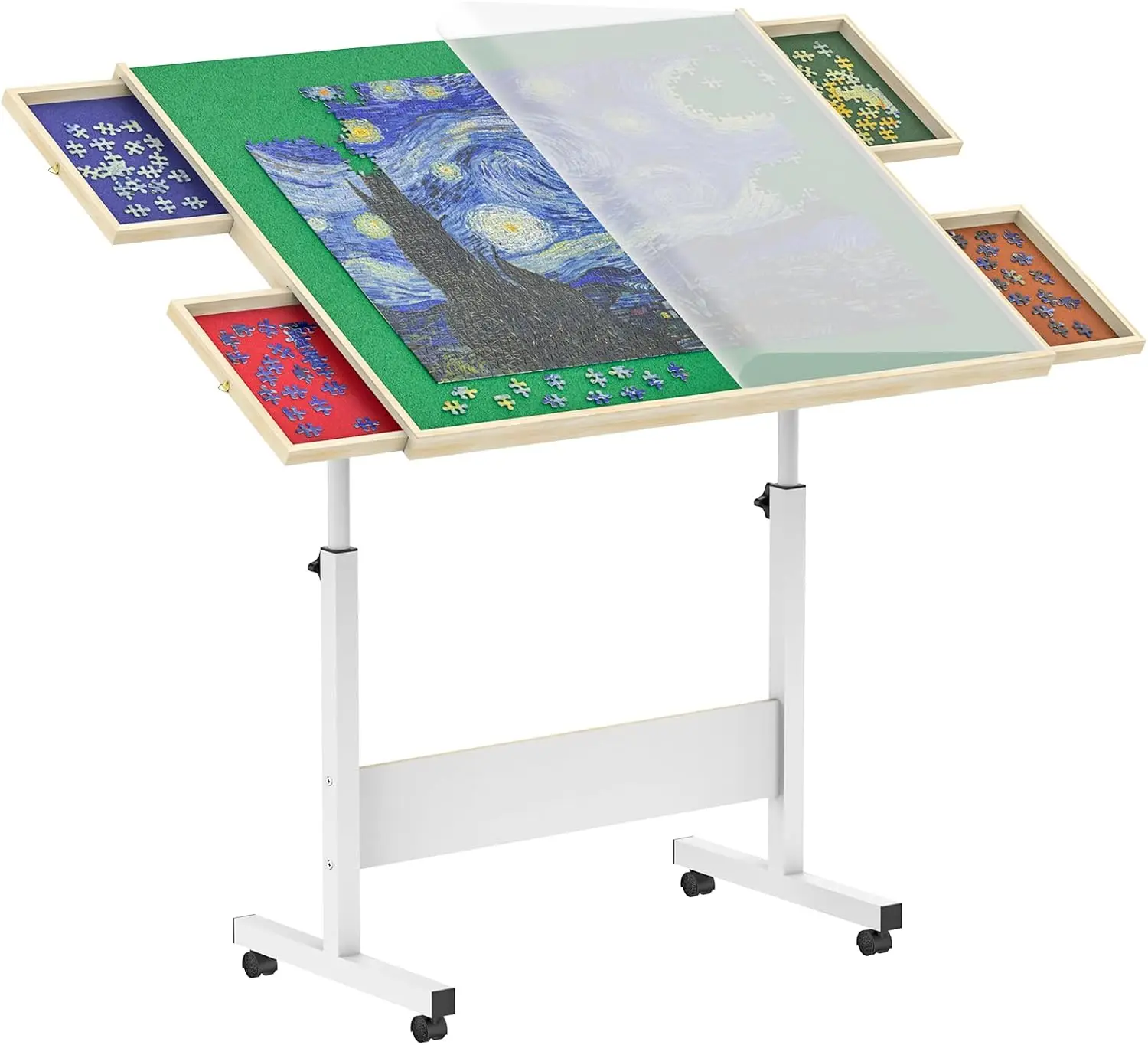 

Wooden Puzzle Table with Cover, Drawers & Rotating Wheels - 1500 Piece Jigsaw Organizer for Adults and Kids