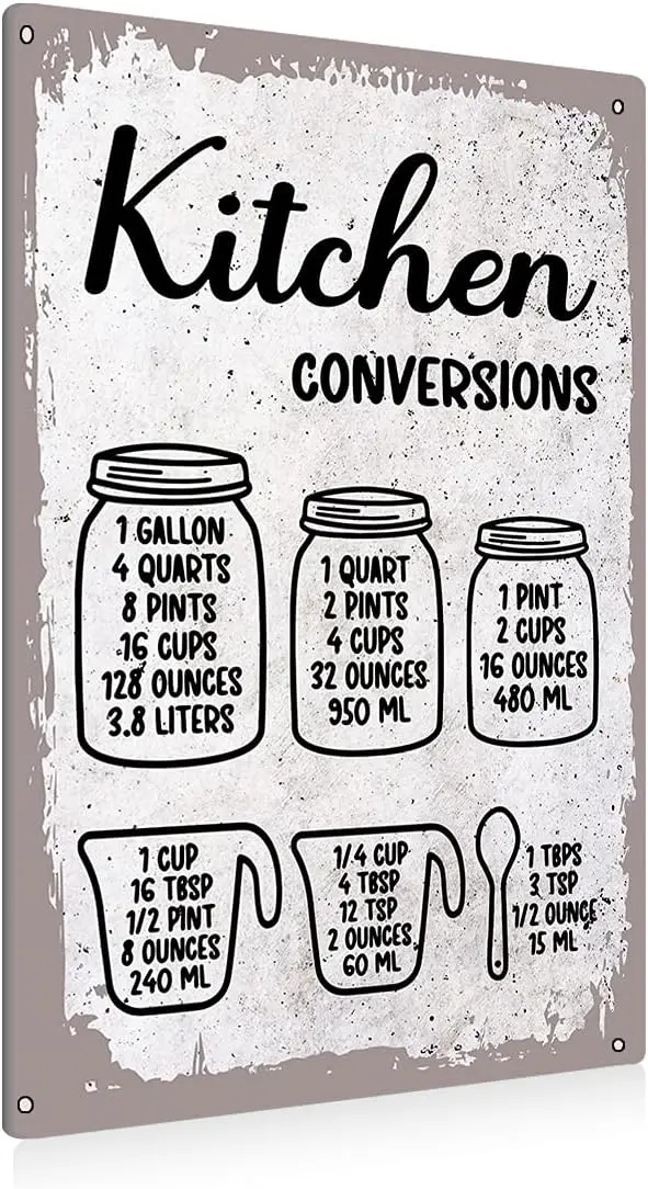 Funny Kitchen Conversions Metal Tin Sign Wall Art Decor Farmhouse Retro Sign for Home Decor Gifts - 8x12 Inch