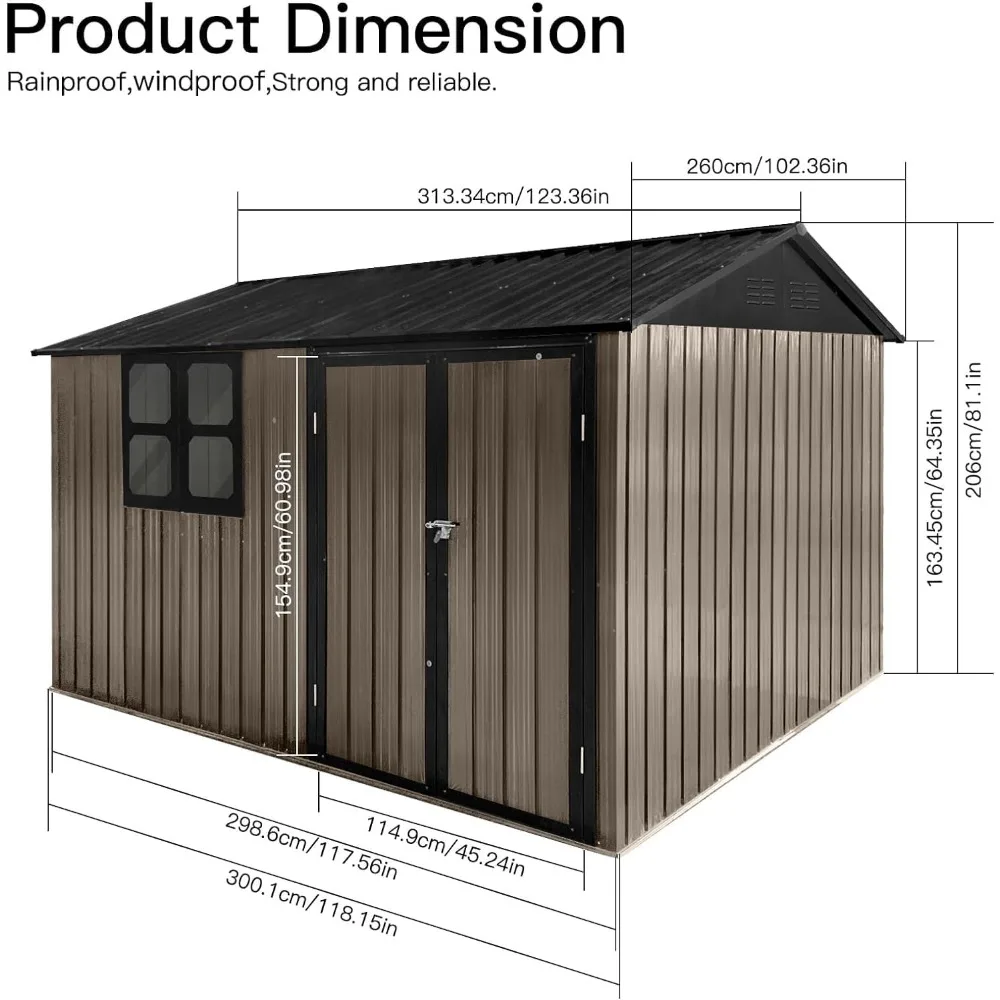 Imagem -03 - Metal Anti-corrosão com Porta e Obturador Bloqueáveis Ferramenta Utilitária Obturador ao ar Livre Janela Apuramento de Armazenamento Casa 10ft x 8ft