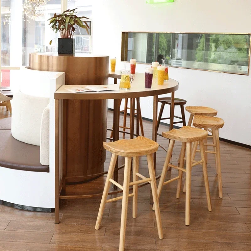 Luxury Nordic Bar Stools Wooden Office Kitchen Furniture Comfortable Tabourets Bar Interior Decor Stylish Wooden Bar Chairs