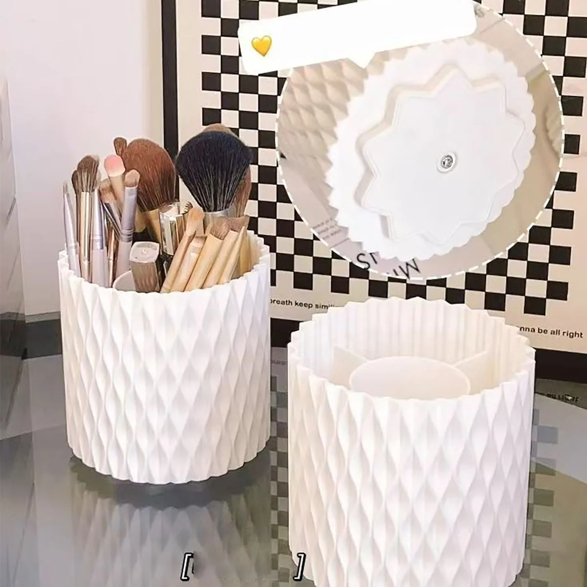 Portapenne girevole per scrivania Organizzatore da scrivania bianco unico a 5 slot Forniture e accessori da scrivania estetici per penna da donna e ragazza