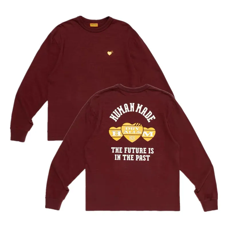 Human Made Heart Long Sleeve T Shirt Letter Print Loose Unisex Casual Top