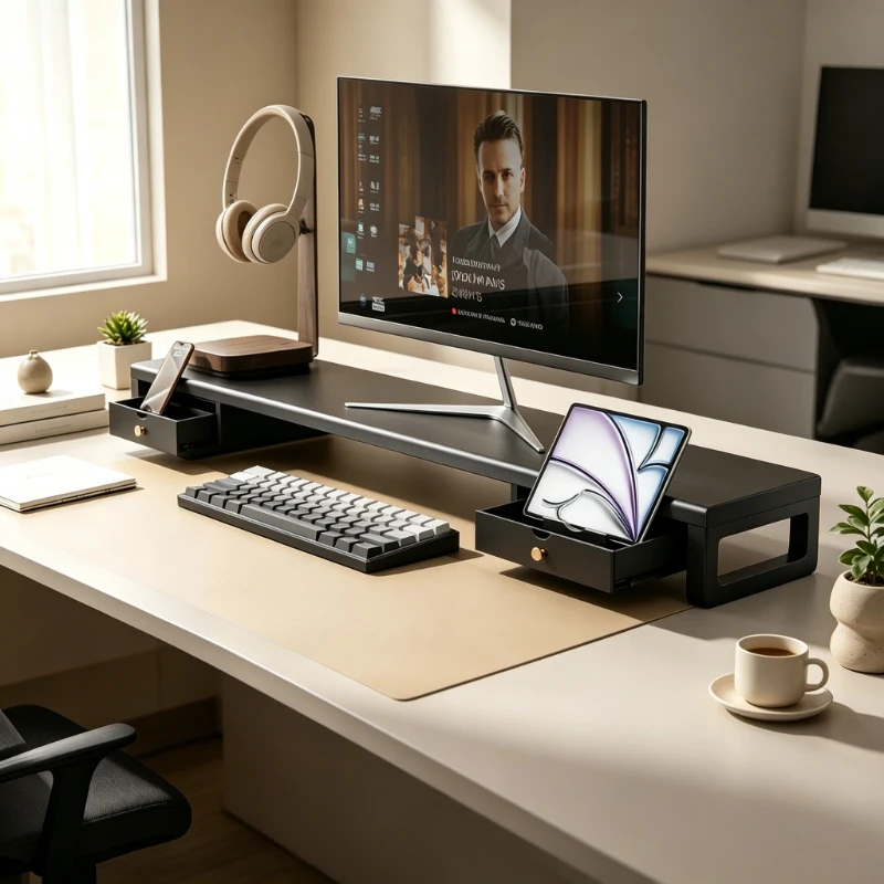 110cm Metal Monitor Stand Riser Extended Desktop Shelf for Dual Screen Laptop Computer Storage Organizer Office Home 모니터 받침대
