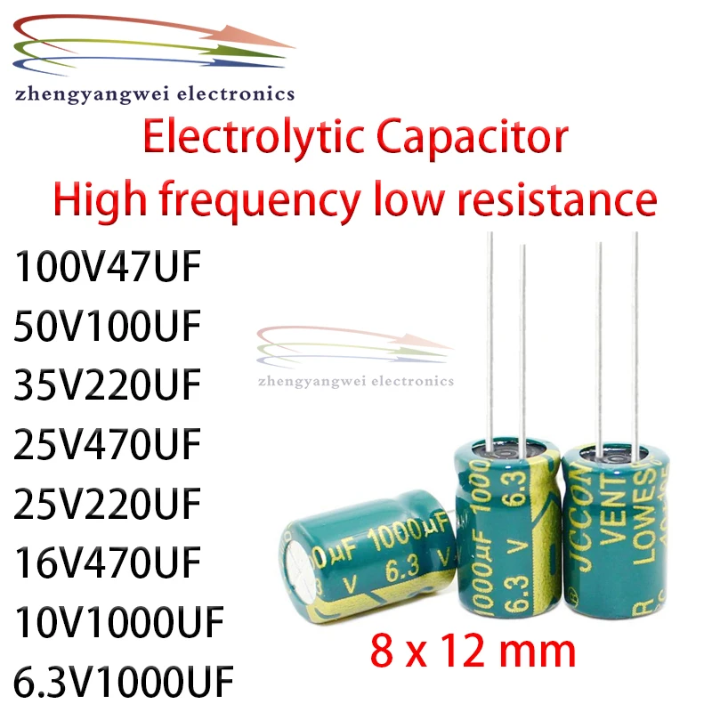 50 adet 8x12mm 6.3v 1000uf 10v 1000uf 16v 470uf 25v 220uf 25v 470uf 35v 220uf 50v 100uf 100v 47uf alüminyum elektrolitik kapasitörler