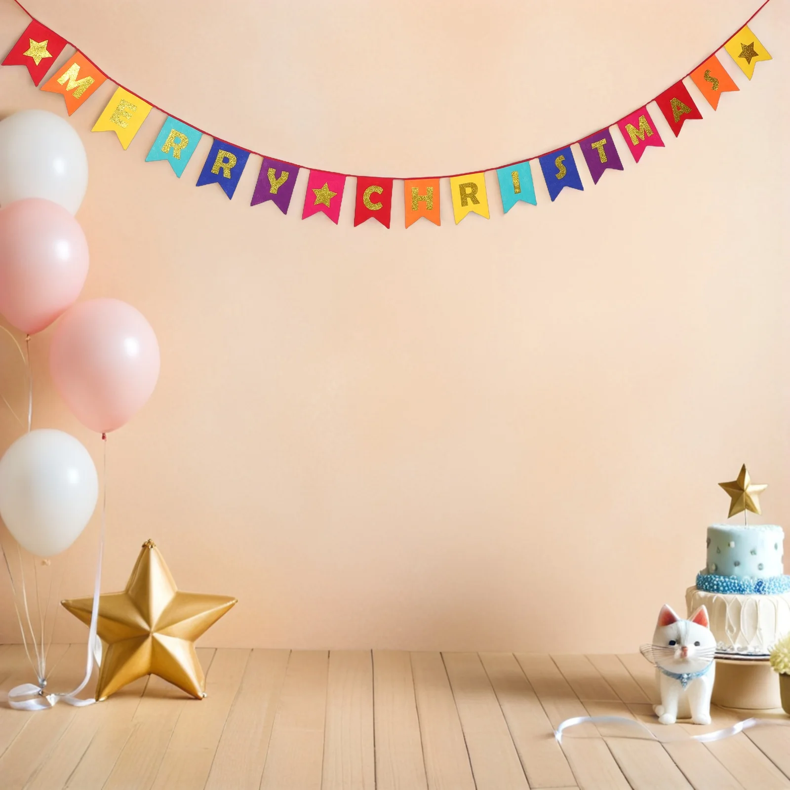 

Winter Holiday Pennant Banner Flags Colorful Nonwoven Merry Christmas Bunting Swallowtail Design Fabric Garland for Christmas