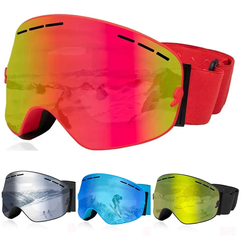 

QUESHARK мужские и женские двухслойные противотуманные очки с защитой от ультрафиолета, полностью зеркальные лыжные очки, лыжная маска, комплект очков для катания на лыжах, снега и сноуборде