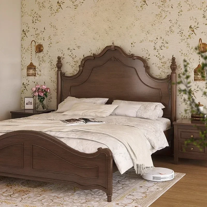 

American solid wood b ed retro simple 1.5 meters 1.8 meters double be d retro French bed tonality master b ed