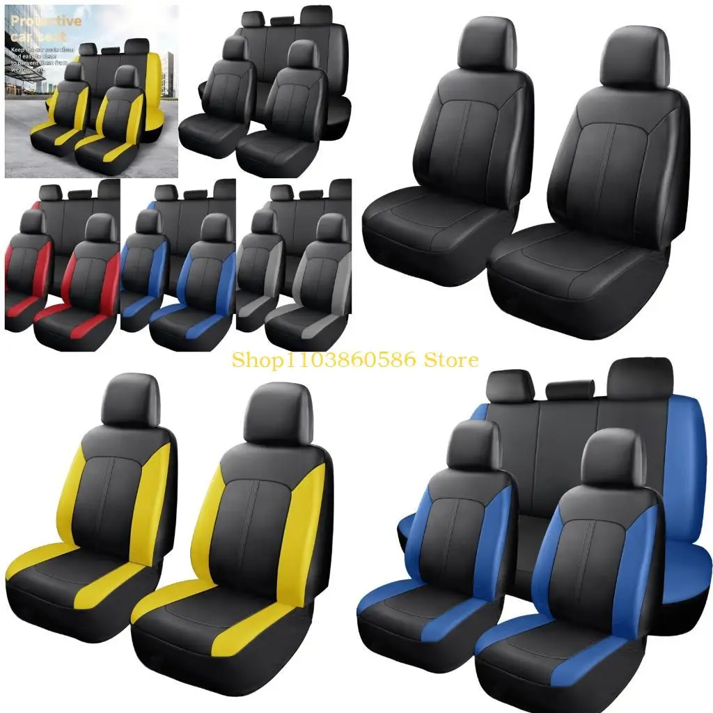 242A Premium Heat Resistant PU Leather Car Seat Covers Set Vertical Stripes Design Easy Installation for Most Vehicle Type