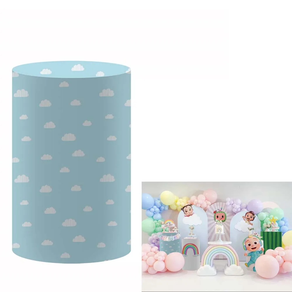 Blue Sky and White Clouds Cylinder Covers Stretchy Pedestal Cover Birthday Party Baby Shower Desserts Tablecloth Props NO-1652