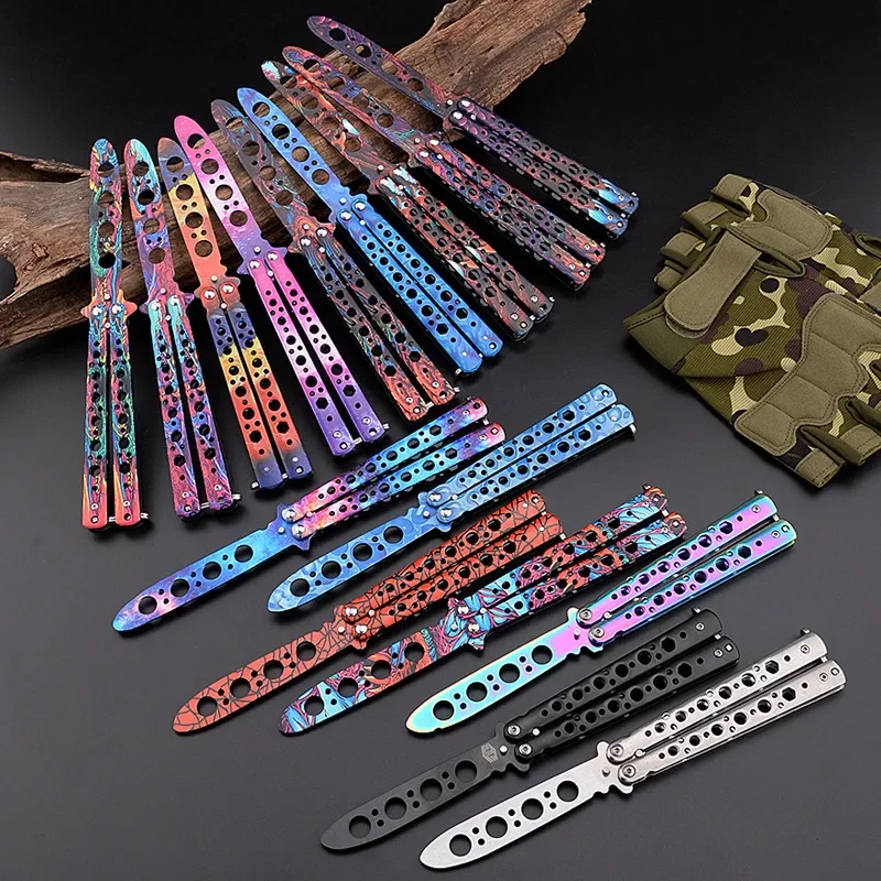 Beginner Butterfly Knife Four-Hole Butterfly Practice Training Knife All-Steel Butterfly Play Unedged Knife Dropshipping