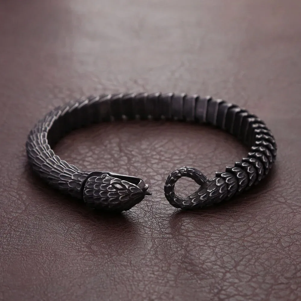 Gothic Punk Snake Head Bite Tail Stainless Steel Bracelet Retro Ouroboros Motorcycle Bracelet For Men Women Fashion Jewelry Gift