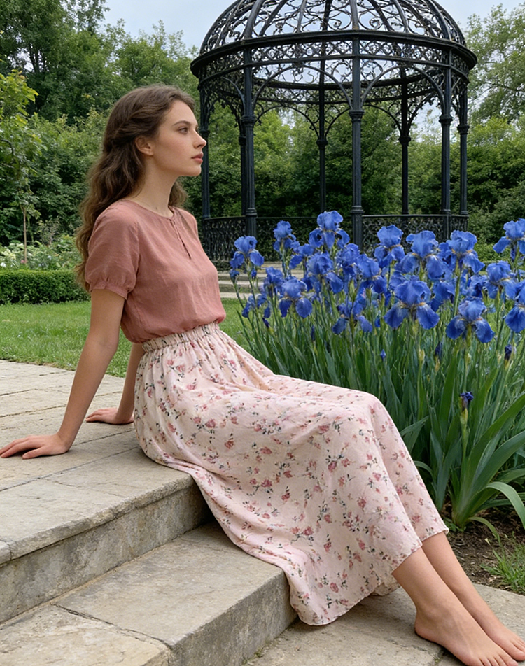  Midi High Waist Skirts For Women Casual Floral Printed A-line Comfortable Beautiful Girls Clothing Tender Sweet Lovely Ins Lady 