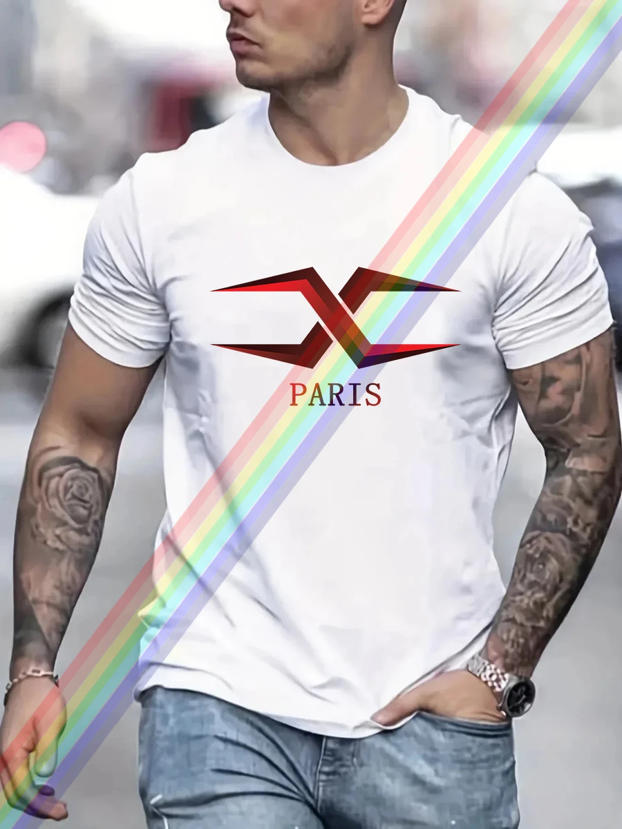 Men's Summer Casual Loose Size 100% Cotton Red and black gradient X Print Round Neck Short Sleeve T-shirt for Men Top