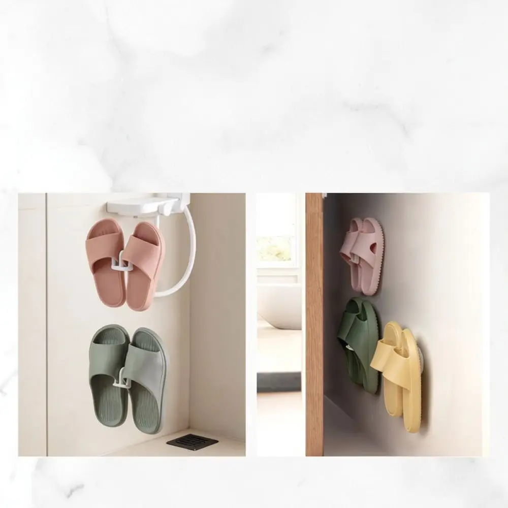 Wall Mounted Shoe Rack Punch Free Slipper Hanger Bathroom Organizer Storage Shelf Adhesive Holder For Bedroom Living Room