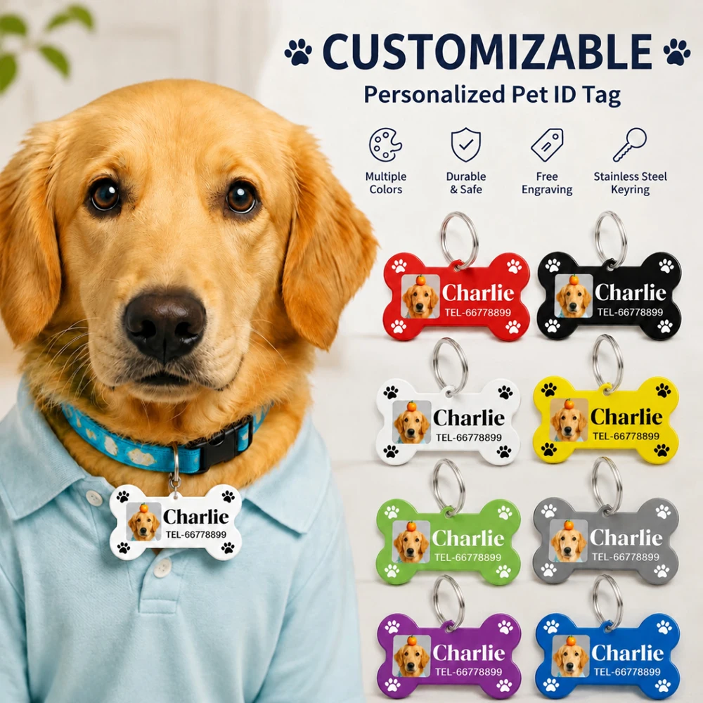 7cm Custom Pet's Name Acrylic Keychain 2D PrintPersonalized Phone Number Keychain For Dog Cat Anti-lost Keychain Pet Lover Gift