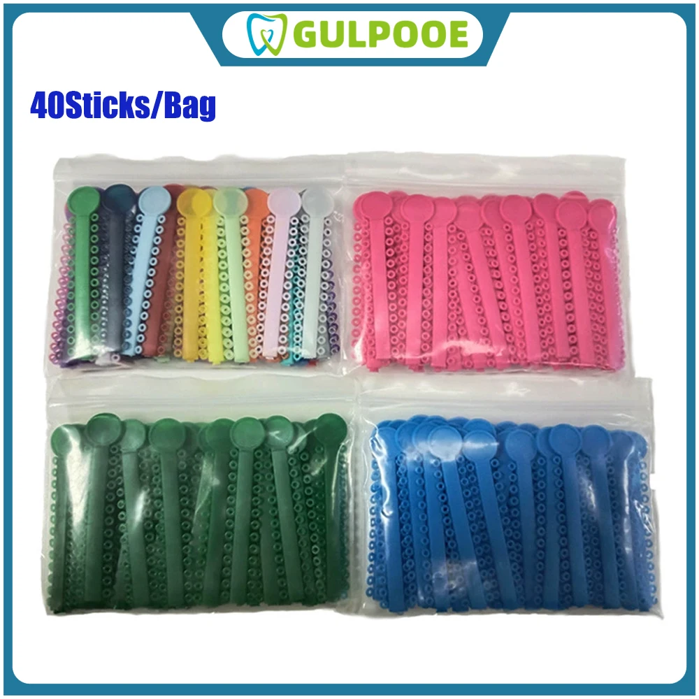 GULPOOE 40Sticks Dental Orthodontic Elastic Ligature Ties Colorful Bands For Brackets Braces Orthodontics Treatment Consumables