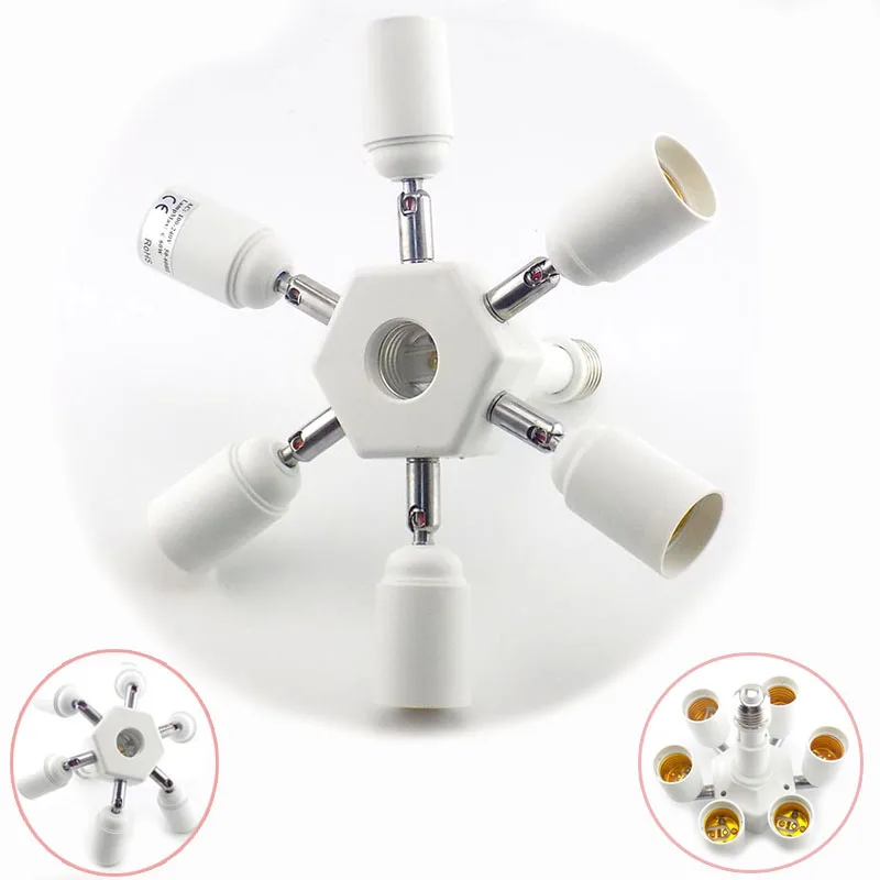 1 E27 to 6 E27 lamp base Splitter Converter Socket 110-240V Bases Socket Holder for indoor home room led Lamp Bulb grow light T1