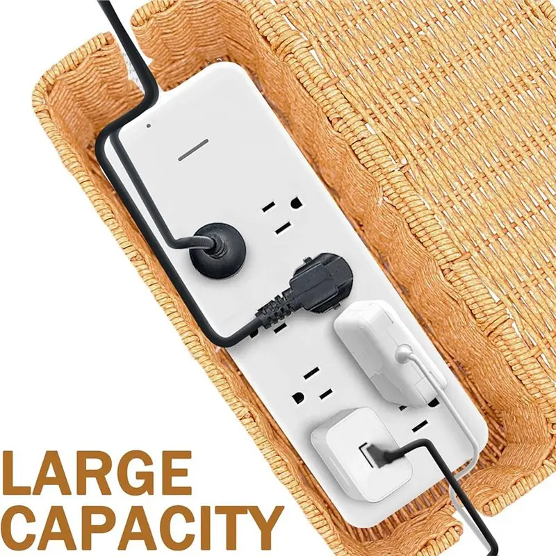 Reliable-2PCS Rattan Cable Management Box Handmade Cord Organizer Basket,2PCS Rattan Cable Management Box Handmade Cord Organize