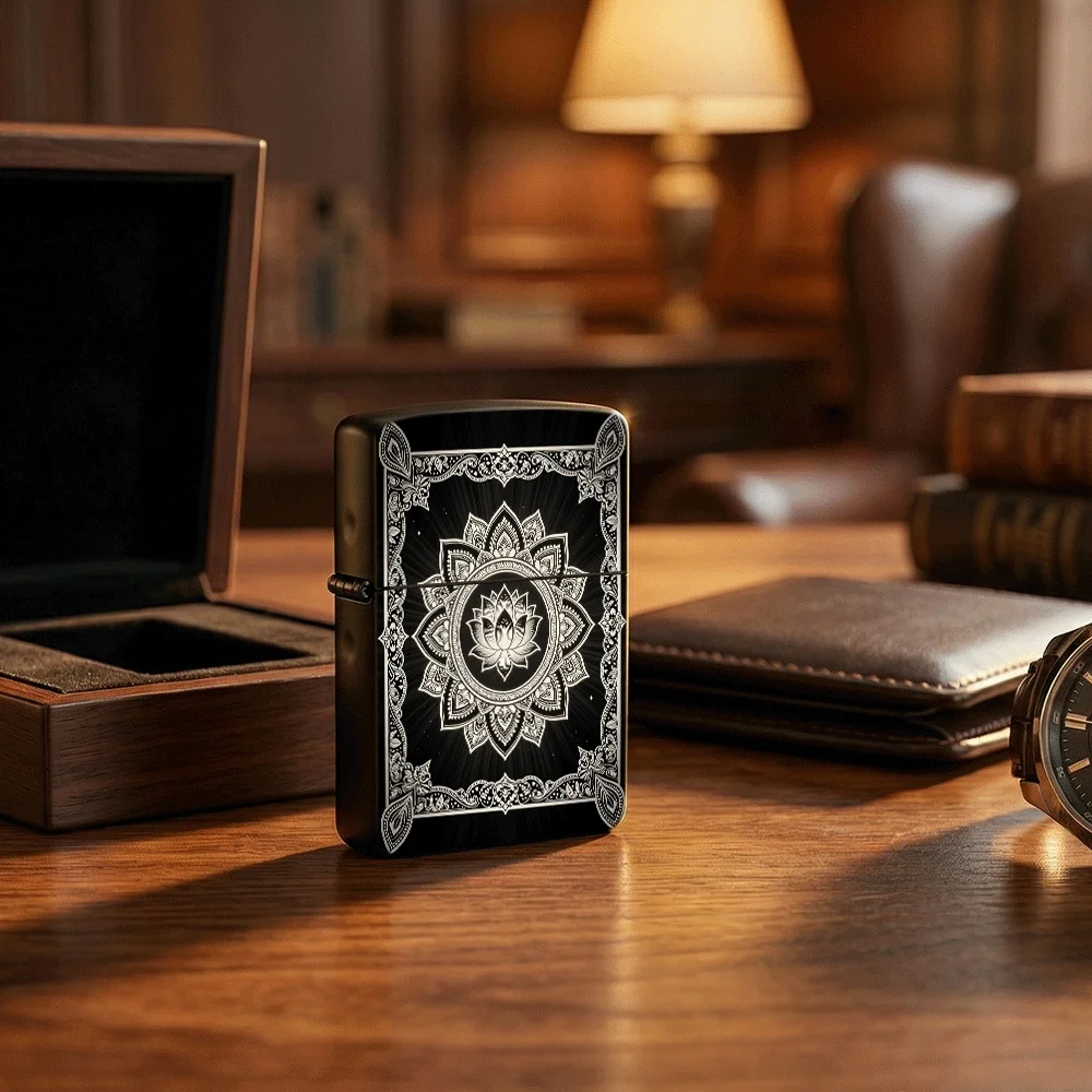 Vintage Flip Top Lighter lighters vintage Lotus Flower Mandala Mystic Ornate Frame Art Print lighters for smokers Carry