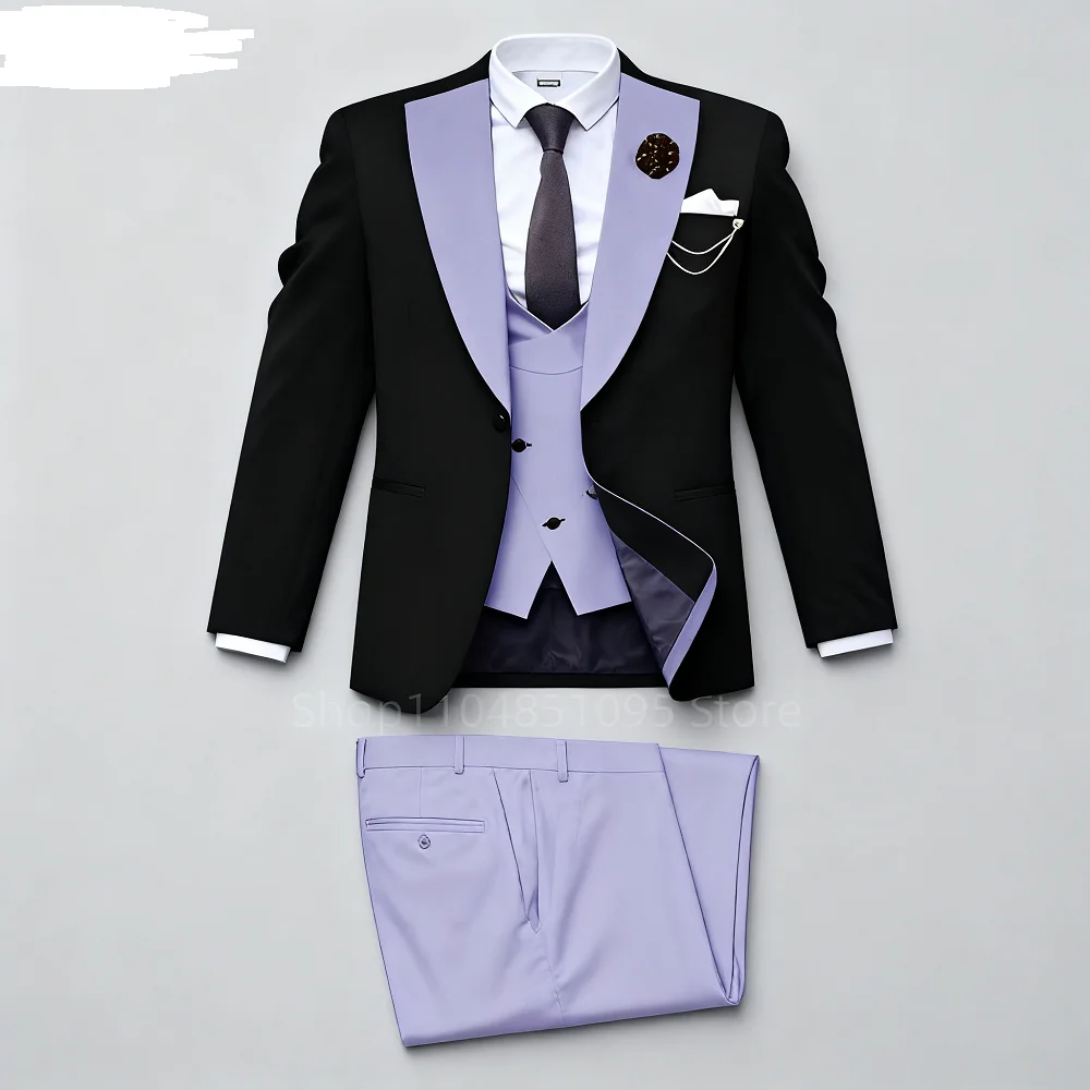 

Luxury Men's Tuxedo Suits 3 Piece Set One Button Blazer Vest Pants for Wedding Ceremony Male Fashion