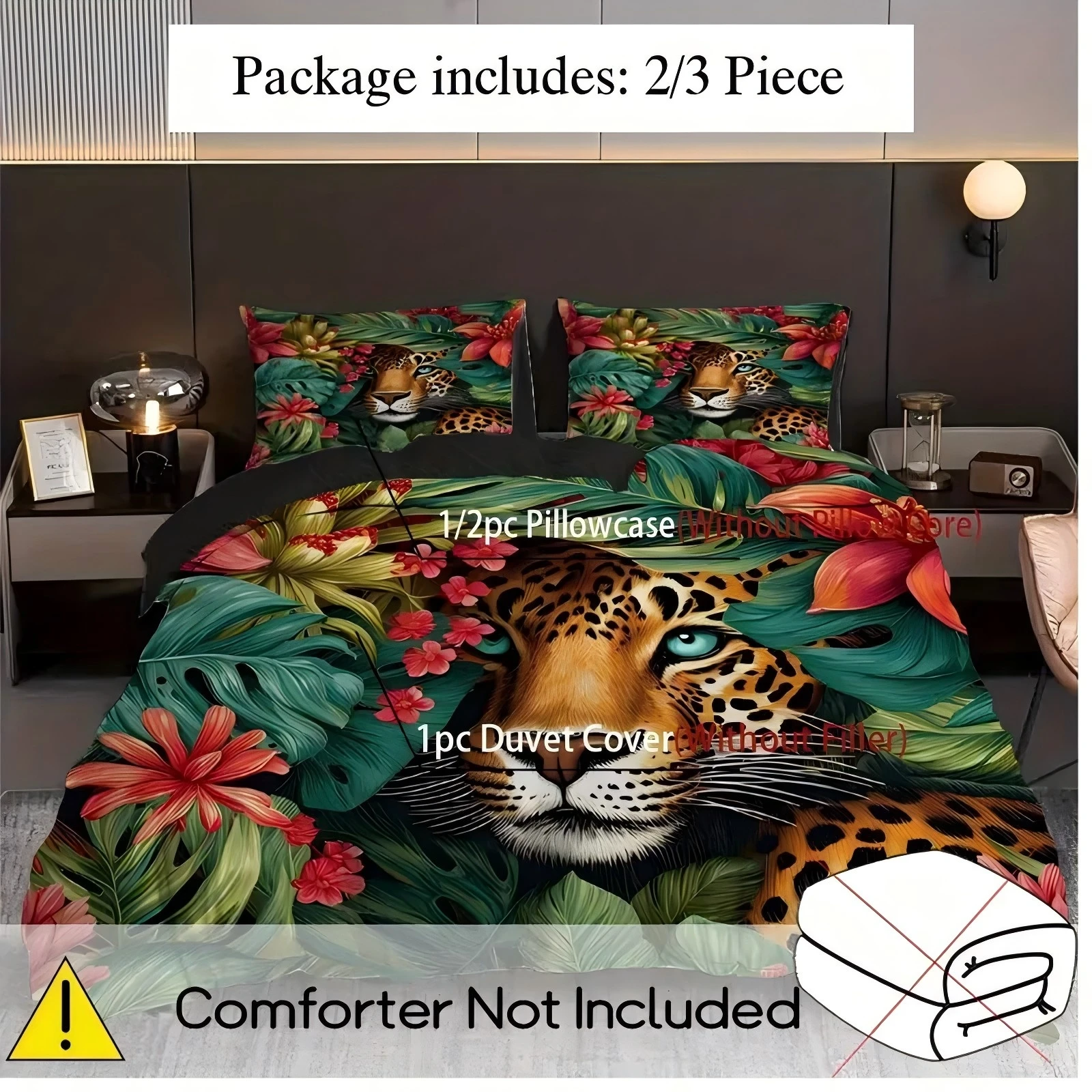 Tropical Green Leaf Leopard Pattern 3d Print Bedding Set Luxury Home Textile Quilt Cover Soft Comfortable Duvet Cover Pillowcase
