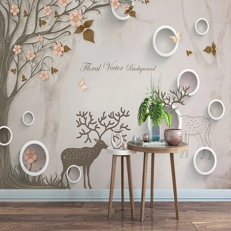 

Custom Any Size Mural Wallpaper 3D Little Fresh Tree Flower Elk Background Wall Papers For Living Room Bedroom 3D Wall Painting