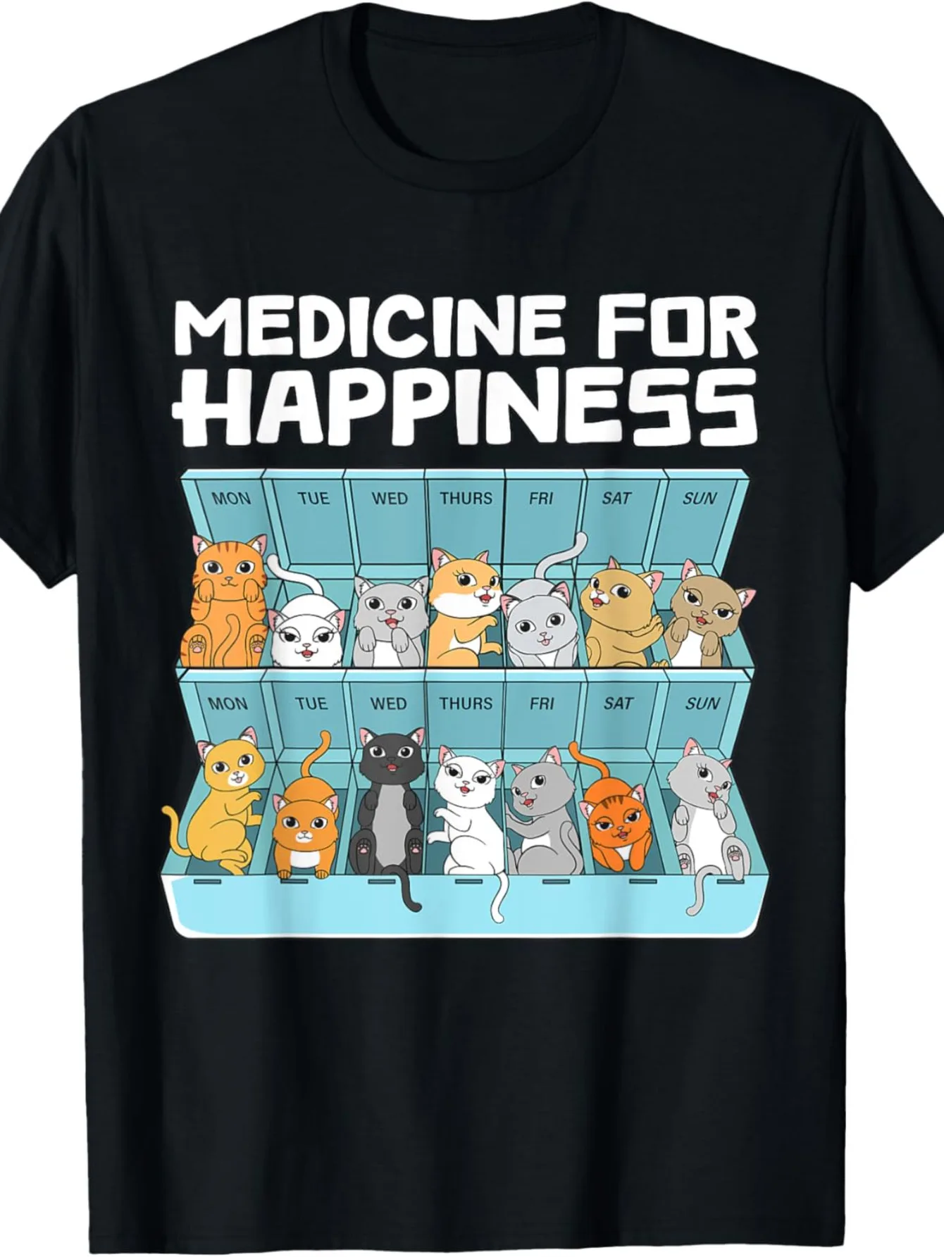 

Funny Cat T-Shirt for Men & Women - "Medicine for Happiness" Design, 100% Cotton, Short Sleeve, Relaxed Fit